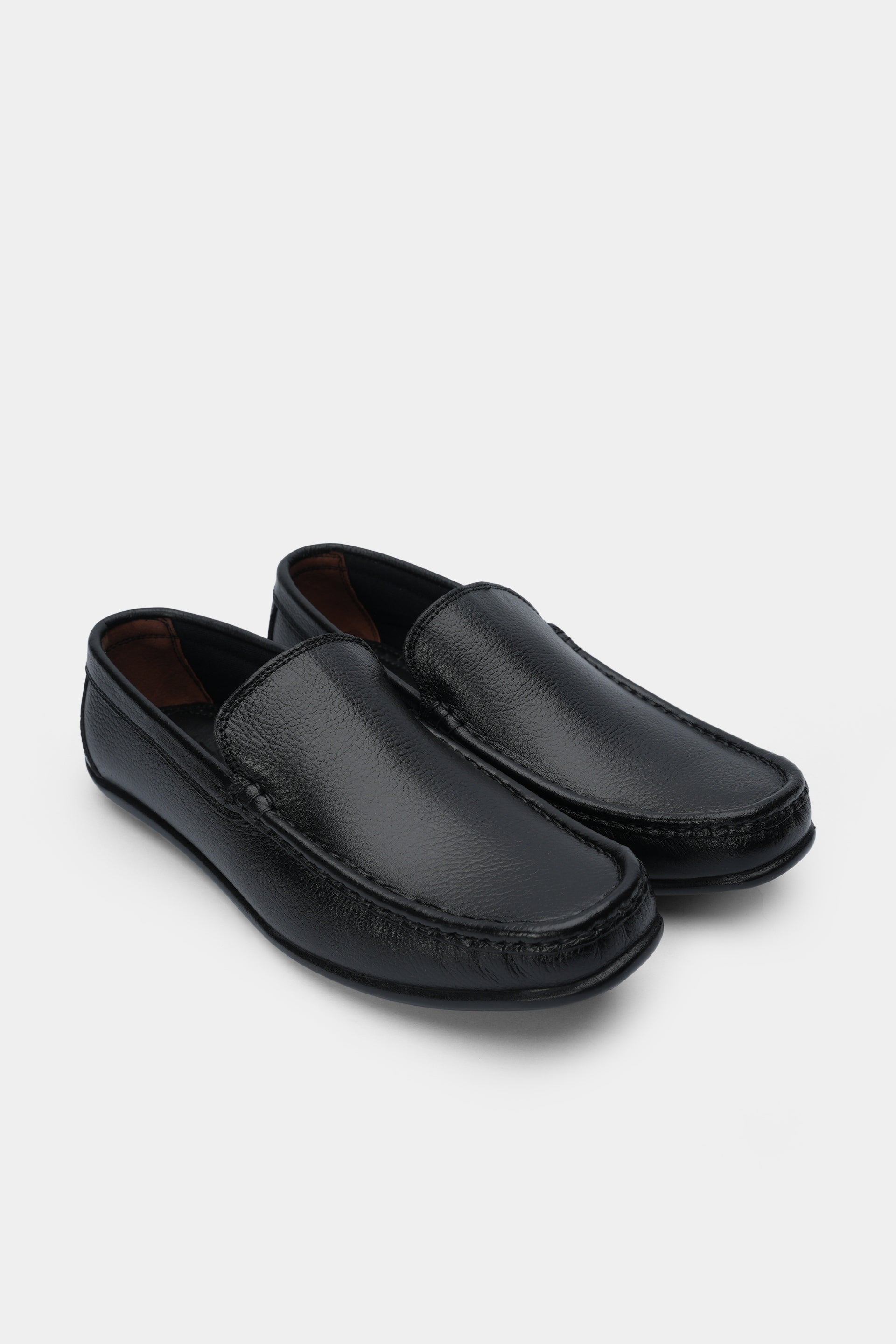 Men's Classic Black Leather Po Sole Loafers - 3019