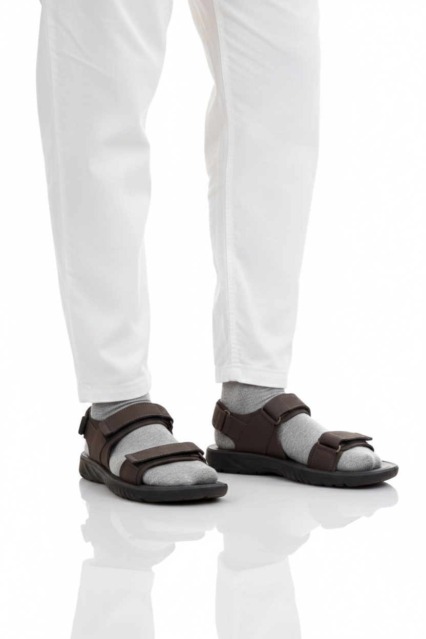 Triple-Strap Comfort Men Sandal Brown 2264