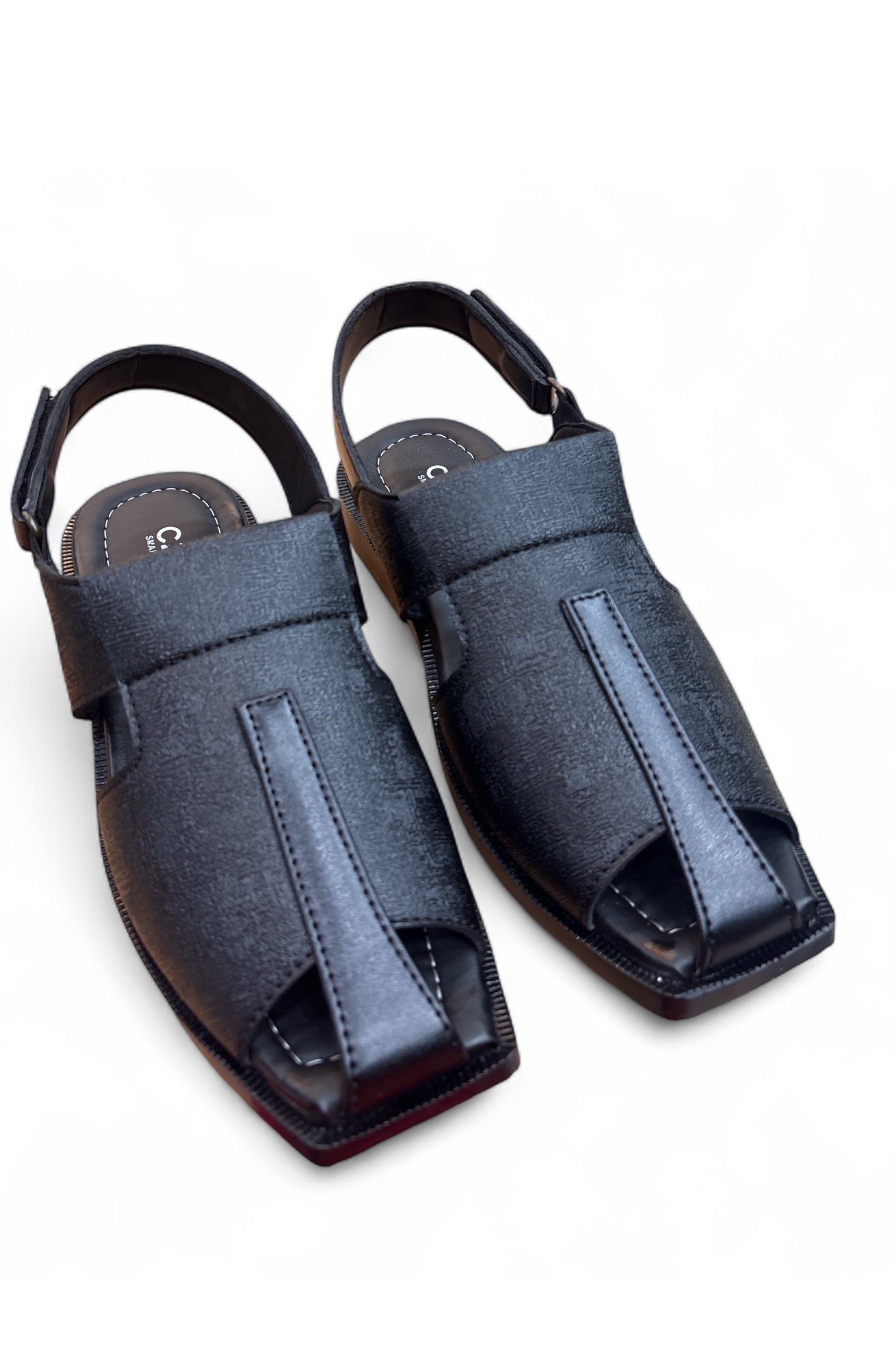 Zarqash Black V-Cut Peshawari Chappal Black