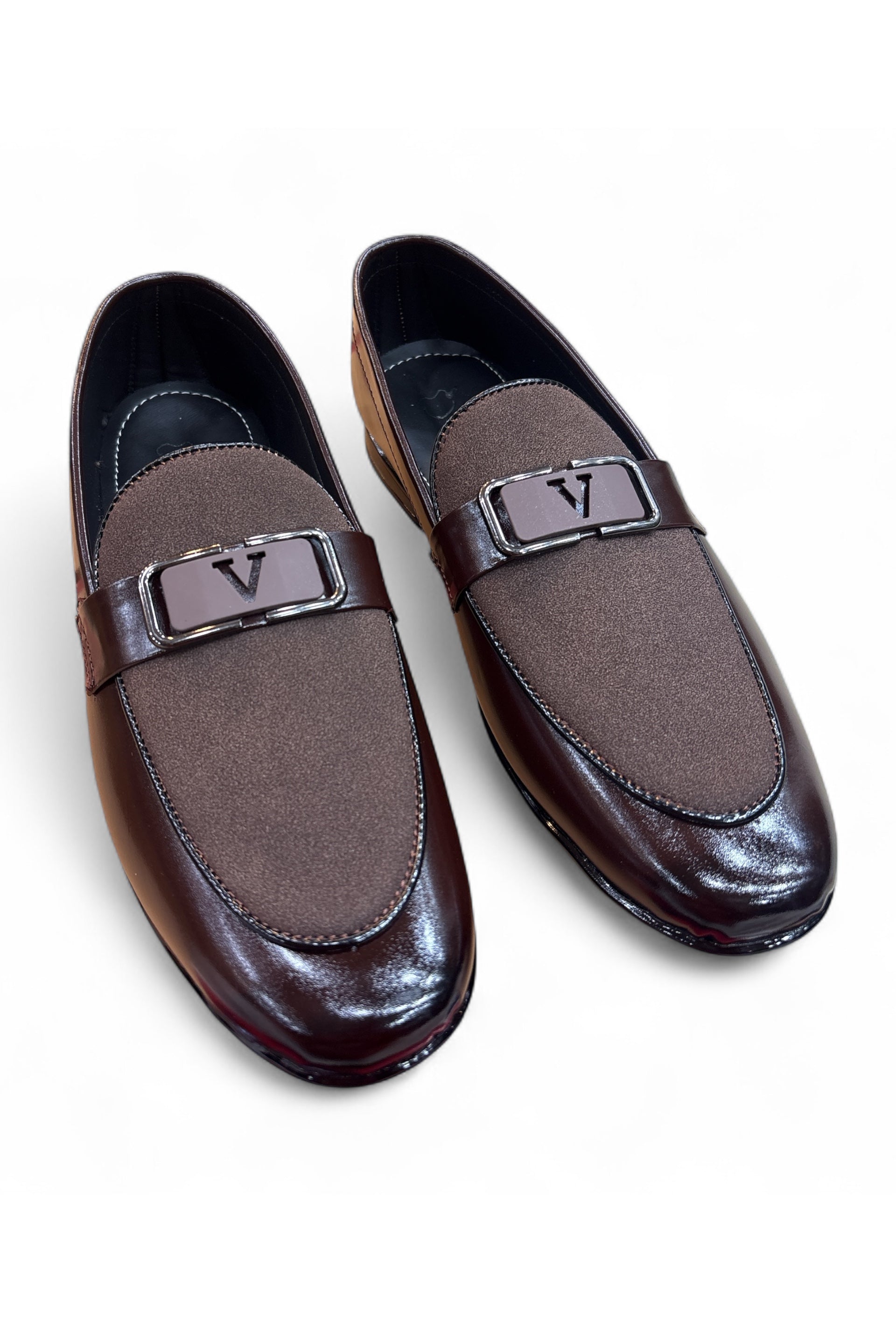 Valentino V-Buckle Loafers Men Brown