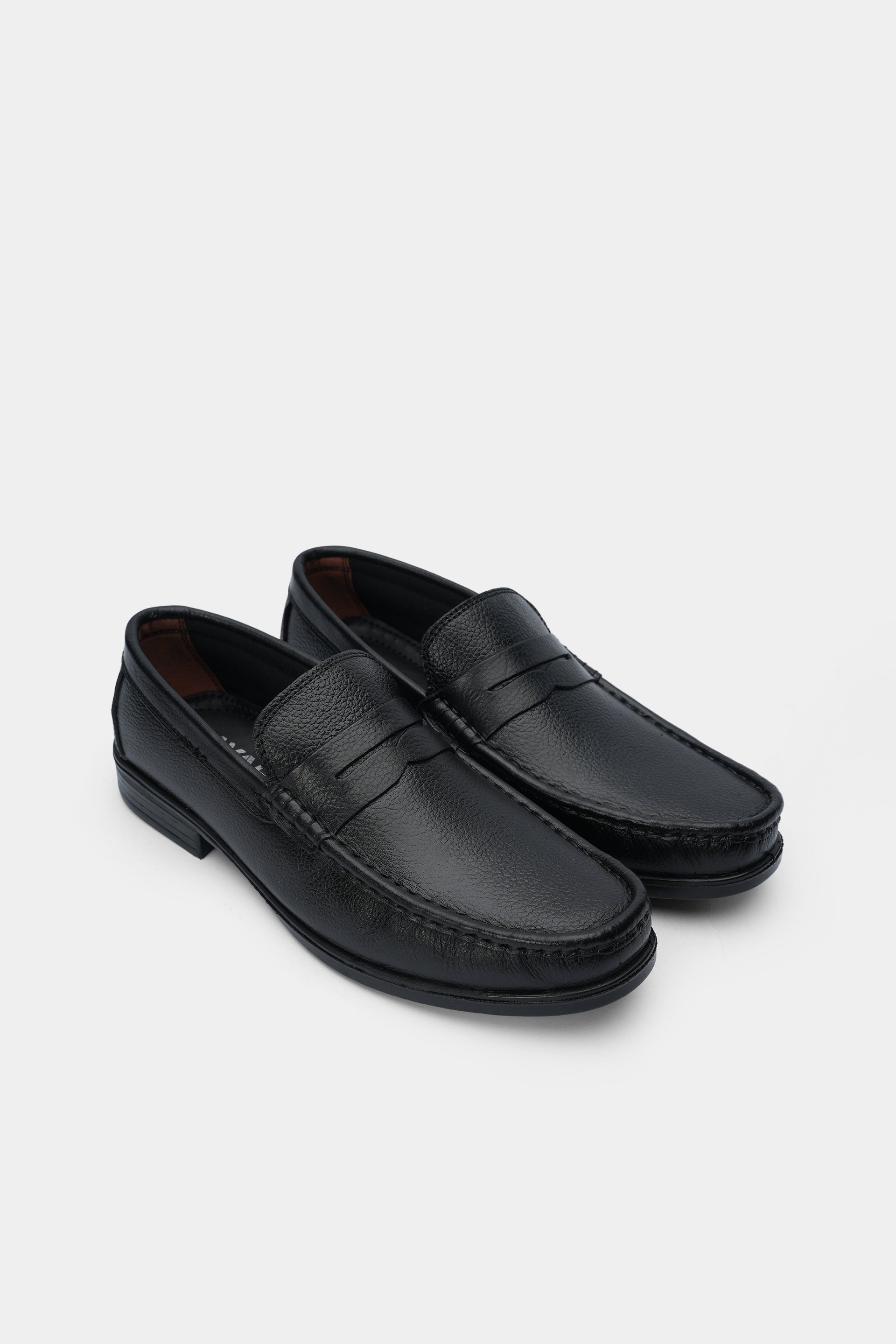 Men's Premium Textured Leather PO Sole Black Loafers - 3203