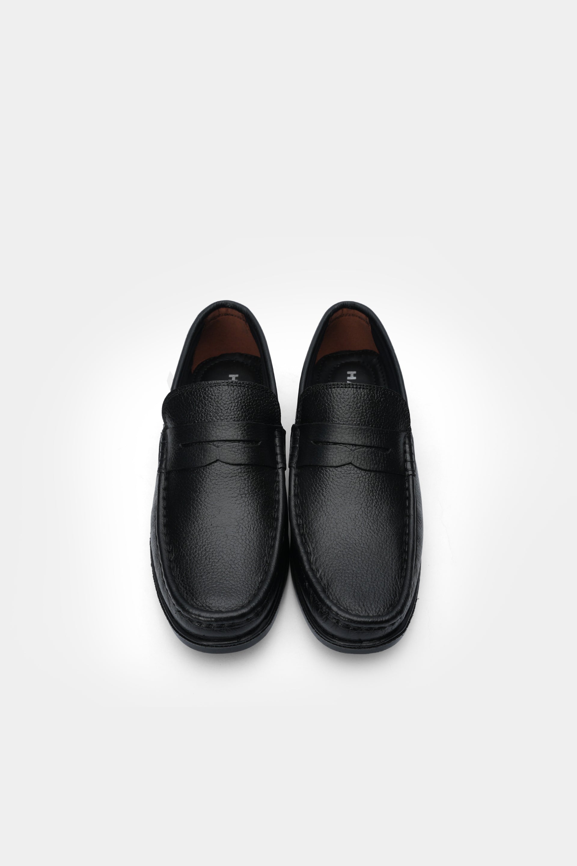 Men's Premium Textured Leather PO Sole Black Loafers - 3203