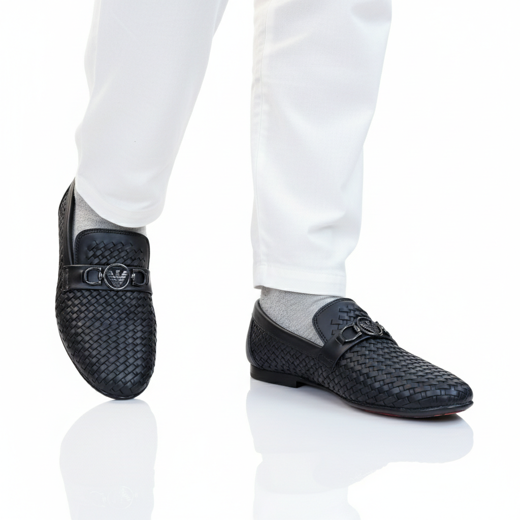 Valente Nero” Woven Emblem Loafer  B ack 3011