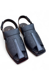 Zarqash Black V-Cut Peshawari Chappal Black